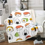 Sushi Pattern Blanket Japanese-Style Fleece Blanket for Bed Couch Sofa Kids Kawaii Food Theme Throw Blanket Cute Japanese Sushi Plush Sherpa Throw Blanket Room Decor Air Conditioning King 87"x95"