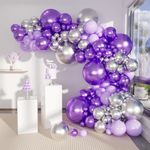 MOXMAY Purple Silver Balloon Garland 127 Pcs 18In 12In 10In 5In Latex Balloons Arch Kit for Halloween Retirement New Year Graduation Birthday Party Decors (Purple Silver)