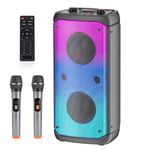 TAMPROAD Karaoke Machine with 2 Wireless Microphones, Portable PA System with LED Lights, Bluetooth Speaker Supports TF Card/USB, AUX in, FM, REC, TWS (Q55-2Mic)