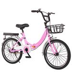 ITOSUI Folding Bike, Unisex Adult Mountain & Commuting Bike, 24 Speeds, Pink, Carbon Steel Wheels, Leather Seat, Foldable & Lightweight
