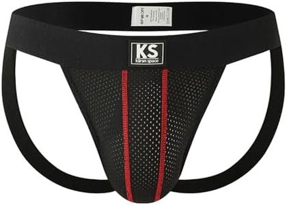 KAREN SPACE Jock Straps Low Rise Breathable Sexy Mesh Athletic Supporters T-Back Underwear, 1824SD-Black, S