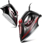 Sundu Steam Iron for Clothes with Rapid Heating Ceramic Coated Soleplate,1500W with Precise Thermostat Dial,Self-Cleaning, Auto-Off,11.84oz Water Tank for Home Clothes Ironing Use,Red