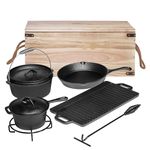 Bruntmor Camping Cooking Set Of 7. Pre Seasoned Cast Iron Pots And Pans Dutch Oven With Lids For Outdoor Comefire. Grill Cookware Skillet Sets With Storage Box