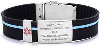 TINGKU Custom Engraving Medical Alert Bracelets for Men Women and Kids Personalized Sport Emergency Medical Bracelet with Rubber Black - Blue