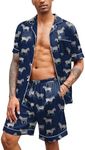 Ekouaer Mens Satin Pajamas Set Button-Down Short Sleeve Shirt Top Soft Silk Sleepwear Shorts with Pockets Zebra Print L