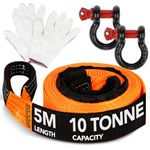 GADLANE Hi Vis Tow Rope - 5m x 5cm Thick, 10-Tonne Capacity (22,000Lbs) Wear-Resistant Polyester with Reinforced Ends, UV Coated Tow Strap, Heavy Duty D-Ring Shackles, Storage Bag & Gloves - ORANGE