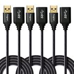 Fasgear USB Extension Cables, USB 3.0 Extender Cord Type A Male to A High Speed Extender Cord 3 Pack, 6ft Nylon Braided Data Transfer Sync USB to USB Extenter Cord (Black)