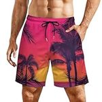 Coconut Trees Hawaii Summer Mens Swim Trunks Quick Dry Swimming Beach Board Shorts with Four Pockets S