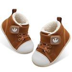 JOINFREE Baby Boots for Winter Baby Home Shoes Toddler Girls Cozy Booties Non-Slip Rubber Sole Baby First Walking Shoes Brown 18-24 Month Infant