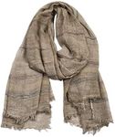 Kangqifen Unisex Striped Soft Scarf Cotton Linen Lightweight Large Scarves 75 x 35 inches, Khaki, One Size