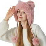 HUAMULAN Women Winter Sherpa Beanie Hats Knit Ear Flaps Peruvian Cover Ears Warm Fleece Lined Ski Snow Hat with 3 Pompom