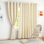 Story@Home Azurio Room Darkening Door Curtain 7 Feet Long Set of 4 Leafs Print Jacquard Curtain for Living Rooms, bedrooms, Halls, Effectively Block Light & Enhance Privacy 116 x 215 cm, Cream