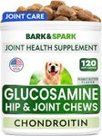 BARK&SPARK Glucosamine Dog Treats - Joint Pain Relief Supplement - Advanced Formula with Chondroitin, MSM, Omega-3 - Hip & Joint Care - Made in USA - Peanut Butter - 120 Chews