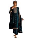 INDO ERA Women's Embroidered Silk Blend Calf Length Straight Kurta & Pant With Dupatta Set (KH9TL6196_Small)