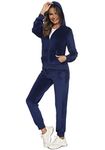 Orshoy Women Tracksuit Set Ladies Velvet Long Sleeve Zip Up Hoodies Sweatpants 2 Piece Sports Outfits Velour Loungewear Casual Sweatsuits Navy S