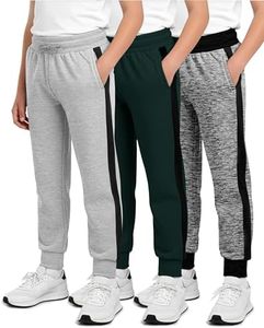 Real Essentials 3 Pack: Boys Youth Teen Active Athletic Basic Soft Kids Sports Fleece Jogger Soccer Track Gym Running Slim Pajama Sweatpants Casual Pantalones Winter Pockets-Set 5,S(8)