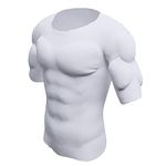 Whlucky False Chest Muscle T-Shirt Shoulder Padded Breathable Invisible Simulation Abs Muscle Undershirt Funny Cosplay Costume,White,XL