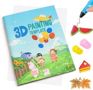 SONGTIY 3D Printing Drawing Book, Reusable Colorful 40 Patterns Thick Paper Template with a Clear Plate, Painting Graffiti Template for Pen Kids DIY Gift (Cute Childhood)