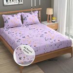 Fresh From Loom Soft Floral Print 240 TC Microfiber Fitted King Size Bedsheet Set - Anti Fade, 2 Pillow Covers (Size - 78 x 72 Inches (Fits up to 10 Inch)| Purple, Floral Design)