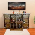 ROOTWOOD Sheesham Wood Counter Bar Cabinet Rack with Wine Glass Storage (Design 15)