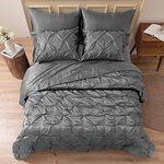 MR&HM Satin Comforter King 8 Pieces - Luxurious Pinch Pleat Bedding Set with Comforter, Sheets, Bed Skirt, Pillowcases & Shams, Super Silky Soft Bed Set for All Season (King, Dark Grey)