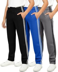 Real Essentials 3 Pack: Boys Active Tricot Sweatpants Track Pant Basketball Athletic Fashion Teen Sweat Pants Soccer Casual Girls Lounge Open Bottom Fleece Tiro Activewear Training -Set 2,M (10-12)