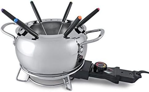 Swissmar Mont Brule Electric Fondue Set – 2Qt Stainless Steel Pot, 1000W Heating Element, Adjustable Thermostat, Dishwasher Safe, 6 Forks Included