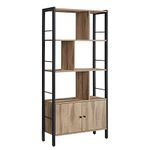 VASAGLE Bookshelf, Storage Shelf, Large Bookcase with Doors, 4 Shelves, Steel Structure, Industrial Style, for Living Room, Office, Toasted Oak Colour and Black LBC022B50