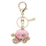 Bling Pink Princess Pumpkin Carriage Keychain with Pouch Bag MZ881-1