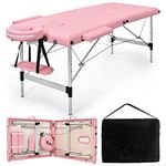 Massage Table - WELLHUT 84 Inches Long Portable Massage Bed Spa Bed Lash Bed for Eye Extensions 2 Folding Massage Bed Tattoo Bed Height Adjustable Facial Cradle Salon Bed with Carrying Case, Pink