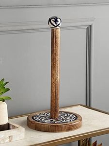 Miah Décor Ceramic & Wood Kitchen Tissue Paper roll Holder/Towel Holder/Stand-up Kitchen Tissue Stand Roll Contemporary Paper Towel Holders/Kitchen Roll Dispensers with Weighted Base -Blue-MD-672