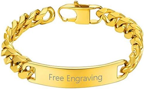 ChainsHouse Personalized Gold Mens Link Bracelet, 10mm 19 cm Stainless Steel ID Bracelets for Men Women