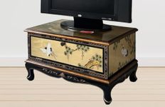 China warehouse direct Oriental Chinese Furniture Gold Leaf TV Unit Cabinet with Cranes Design