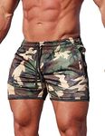 FLYFIREFLY Men's 4" Workout Running Shorts Quick Dry Lightweight Gym Yoga Shorts, Green Camo, Medium