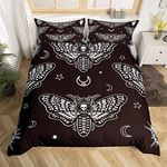 Manfei Death Moth Duvet Cover Set King Size, Boho Gothic Skull Bedding Set 3pcs for Kids Boys Teens Room Decor, Black and White Comforter Cover with 2 Pillowcases