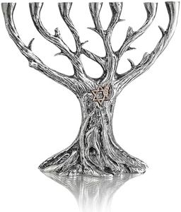 7-Branch Menorah Silver,Hanukkah Menorah Tree of Life with Star of David Menorahs for Chanukah Jewish Candle Holder for Shabbat 6.4 Inches