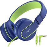 AILIHEN I35 Kid Headphones with Microphone Volume Limited 93dB Children Girls Boys Teen Lightweight Foldable Wired Headset for School Online Course Chromebook Cellphones Tablets (Blue Green)