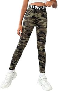 WDIRARA Girl's Camo Print Athletic Leggings Dance Running Yoga Knitted Pants Green Camo Print 11-12Y