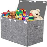 VERONLY Large Toy Box Chest Storage with Lid - Collapsible Kids Toys Boxes Organizer Bins Baskets Container with Handles for Boys, Girls, Nursery, Playroom, Clothes, Blanket, Bedroom(Light Gray)