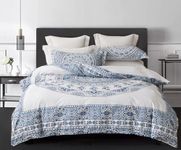 SLEEPBELLA Comforter King Size, 600 Thread Count Cotton White Printed with Blue Botanical Comforter Set,Down Alternative Bedding Set 3Pcs(King, Blue Botanical)