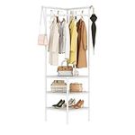 EAROND Corner Hall Tree,Freestanding Coat Rack with 3-Tier Clothing Shoes Storage and 10 Hooks for Entryway,Hallway,Bedroom,Bathroom,Living Room,Office - White