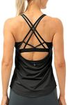 icyzone Workout Tank Tops Built in Bra - Women's Strappy Athletic Yoga Tops, Running Exercise Gym Shirts (S, Black)