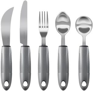 Adaptive Utensils, Weighted Utensils for Hand Tremors, Utensils for Parkinsons Patients,Elderly,Arthritis,Weak Hand Grip,Tremors & Handicapped. Stainless Steel Knife,Fork and Spoons Set (regular 5pcs)