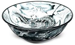 product of gifu japan Mino Ware Japanese Wide Mouth Ceramic Bowl, Udon Ramen Noodle Soup Bowl, Dragon Design, Black