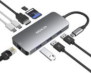 MOKiN USB C Hub Multiport Adapter for MacBook/Dell/HP, 9 IN 1 USB C Dongle Laptop Docking Station with 4K HDMI Ethernet, USB C to RJ45 Ethernet, 3 USB Port, 100W PD Charging, USB C to SD/TF