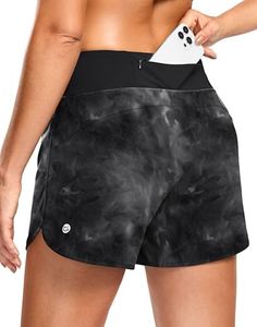 G Gradual Women's Running Shorts with Mesh Liner 3" Workout Athletic Shorts for Women with Phone Pockets(Tie Dye Black,XXS)