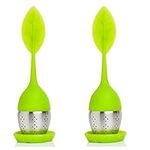 La Llareta Silicone Loose Leaf Tea Strainers, 2 Pieces Loose Tea Steeper, Tea Infuser with Drip Tray Included, Best Tea Infuser, Modern Leaf Design, for Filtering Tea(Green)