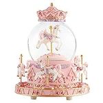 Music Box with Color Changing LED Lights, Carousel Crystal Ball Musical Snow Globe Horses Music Boxes for Girls Women Kids Daughter Mothers Day Christmas Birthday Gifts(Castle in The Sky)