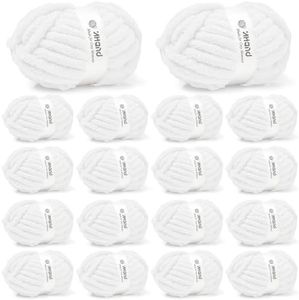 Inhand Chunky Chenille Yarn for Hand Knitting, Thick Bulky Blanket Yarn for Crocheting, Soft Fluffy Yarn for Crochet Gifts & Crafts for Women/Beginners, 18 Pack (29.5 yds/8.4 oz Each), Snow White