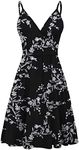 WEACZZY Sun Dresses for Women V Neck Spaghetti Strap Summer Beach Cover Up Dresses for Women with Pocket，Floral White Black，Medium